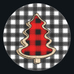 Pegatina Redonda Buffalo Plaid, Red Gingham Christmas Trees<br><div class="desc">Buffalo plaid,  pegatinas de gingham Christmas Trees.</div>