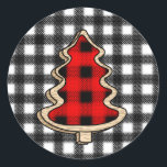 Pegatina Redonda Buffalo Plaid, Red Gingham Christmas Trees<br><div class="desc">Buffalo plaid,  pegatinas de gingham Christmas Trees.</div>