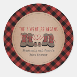 Pegatina Redonda Buffalo Plaid Senderismo Boots Adventure Baby Show
