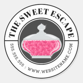 Pegatina Redonda Buffet de golosinas rosadas y texto curvo