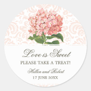 Pegatina Redonda Buffet de Vintage Pink Hydrangea Boda Candy