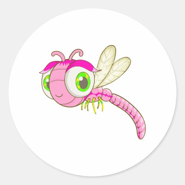 Pegatina Redonda Bug Cute Dragonfly (Anverso)