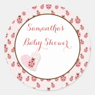 Pegatina Redonda Bug De Amor Rosa, Niña Bebé