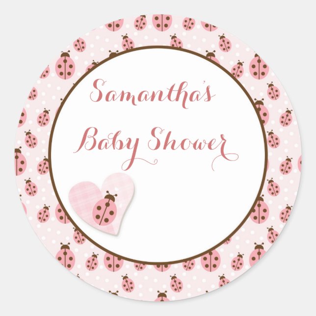 Pegatina Redonda Bug De Amor Rosa, Niña Bebé (Anverso)