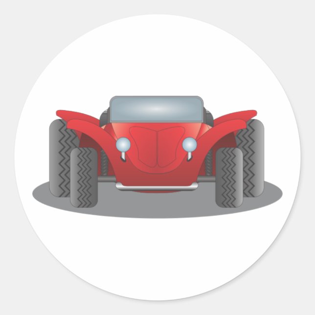 Pegatina Redonda Buggy de dunas rojas y negras frontales (Anverso)