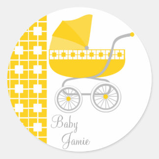 Pegatina Redonda Buggy del bebé dorado