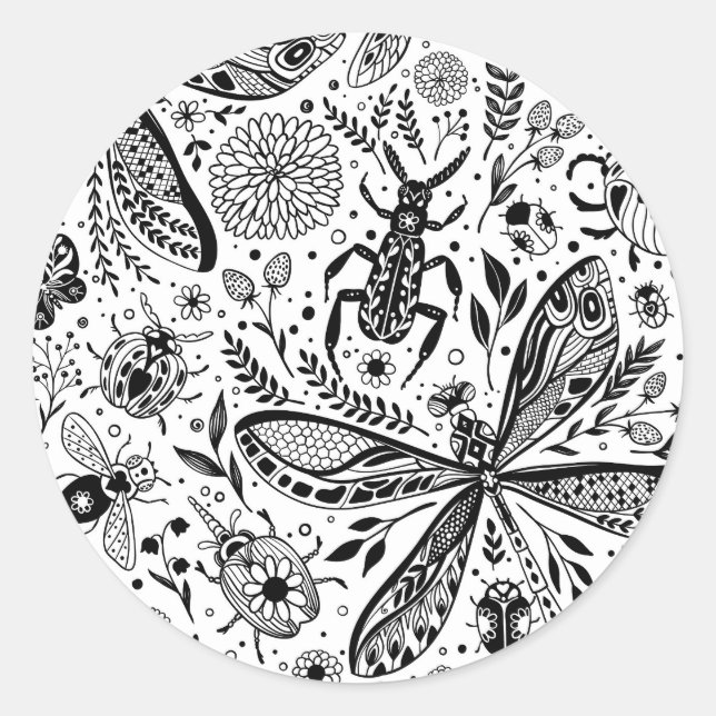 Pegatina Redonda Bugs de garabatos en azul oscuro (Anverso)