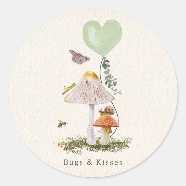 Pegatina Redonda Bugs & Kisses Snail Mushroom Valentine (Anverso)