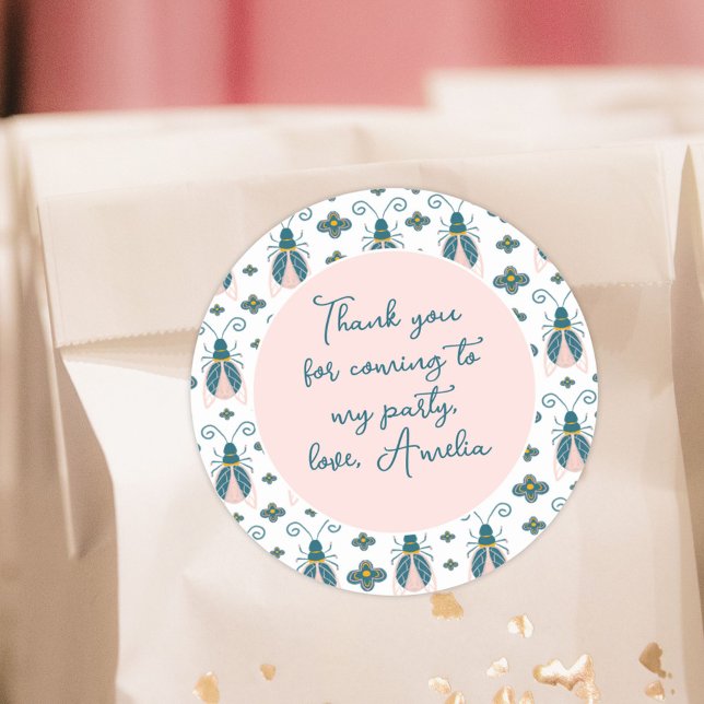 Pegatina Redonda Bugs Pastel Flor Rosada Cumpleaños Gracias (Subido por el creador)