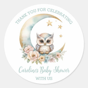 Pegatina Redonda Búho acuarela lindo Gracias Baby Shower