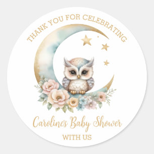 Pegatina Redonda Búho acuarela lindo Gracias Baby Shower