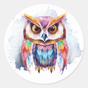 Pegatina Redonda Búho colorido.