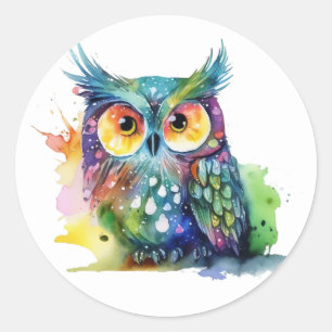Pegatina Redonda Búho colorido.