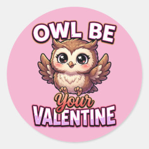 Pegatina Redonda Búho Cute del Día de San Valentín – Búho Será Tu S