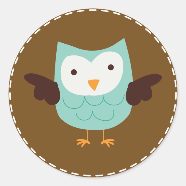 Pegatina Redonda Búho de primavera {aqua} (Anverso)