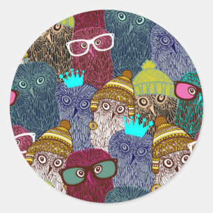 Pegatina Redonda Búho en la corona