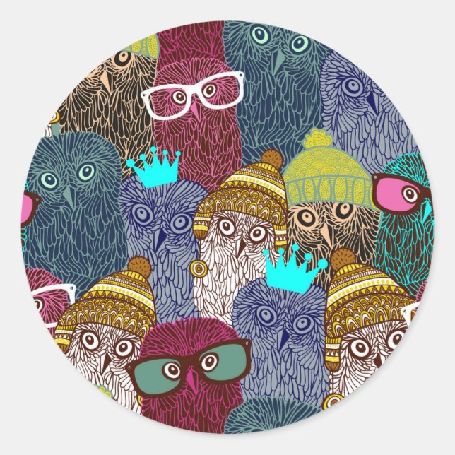 Pegatina Redonda Búho en la corona (Anverso)