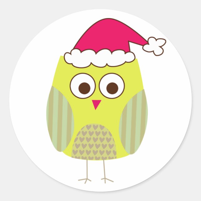 Pegatina Redonda Búho en Santa Hat (Anverso)