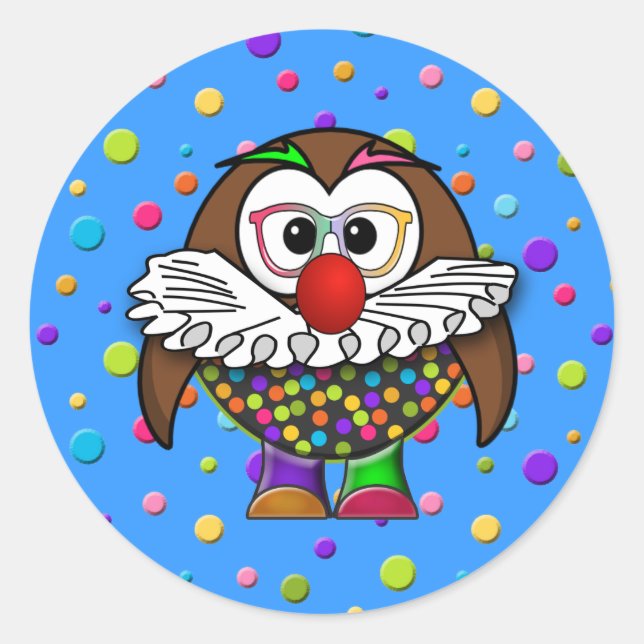 Pegatina Redonda búho payaso (Anverso)