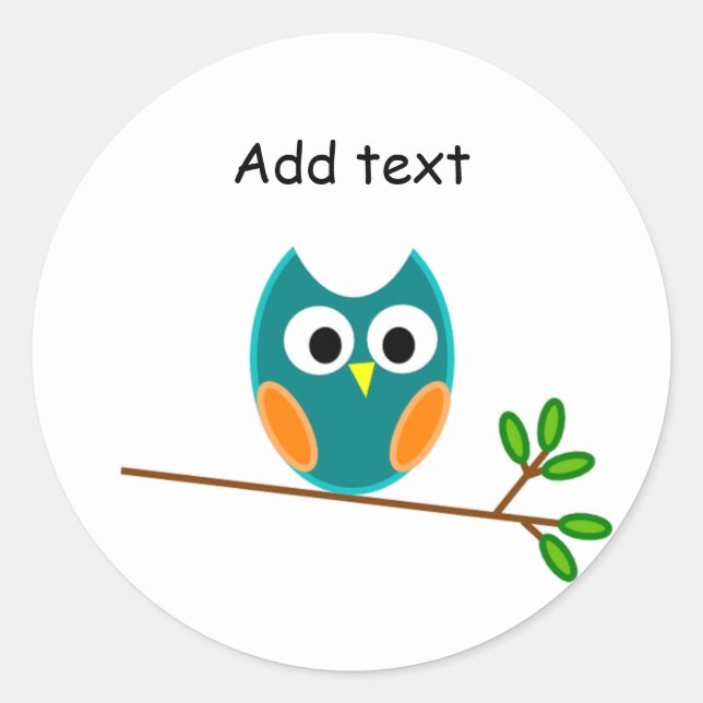 Pegatina Redonda Búho: plantilla de búho azul y oro (Anverso)