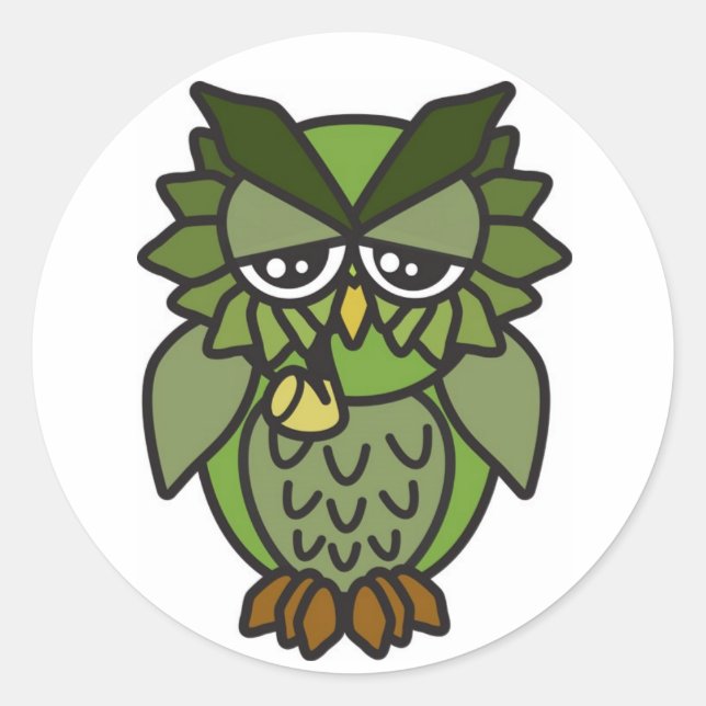 Pegatina Redonda Búho que fuma 2,0 (Anverso)