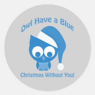 Pegatina Redonda búho tiene Navidades azules sin ti