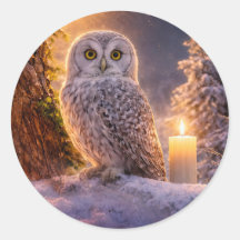 Búho y vela de solsticio de invierno Yule en la ni