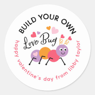 Pegatina Redonda Build a Love Bug Playdough Valentine Label