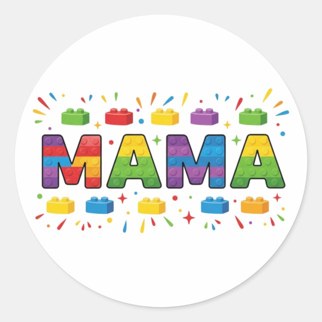 Pegatina Redonda Building Blocks MAMA Colorful Brick Mother's Day (Anverso)