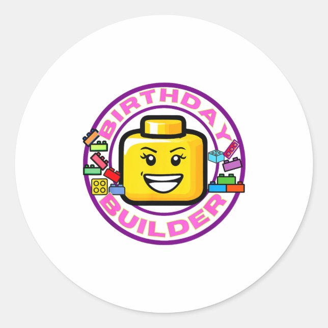 Pegatina Redonda Building Brick Birthday Builder Blocks Bricks Figu (Anverso)