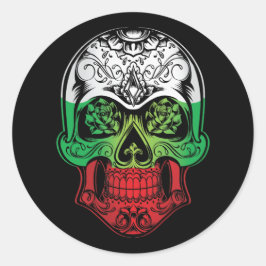 Pegatina Redonda Bulgaria Calavera Y Bandera De Rosas