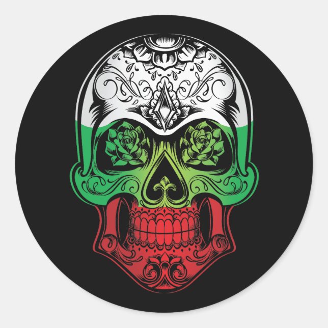 Pegatina Redonda Bulgaria Calavera Y Bandera De Rosas (Anverso)