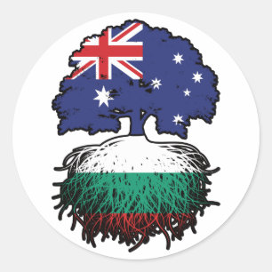 Pegatina Redonda Bulgaria raíces búlgaras australianas de árboles