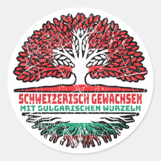 Pegatina Redonda Bulgarisch Schweizer Schweiz Baum Wurzel (Anverso)
