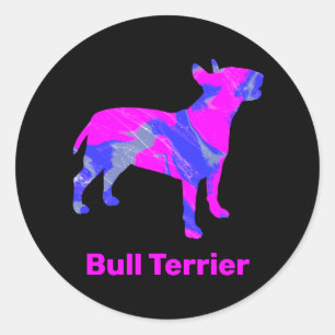 Pegatina Redonda Bull Terrier Dog Crazy Hot Pink & Blue