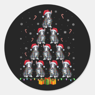 Pegatina Redonda Bull Terrier Dog Santa Hat Xmas enciende Navidades