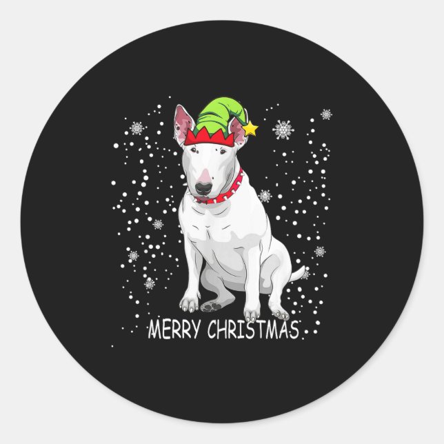 Pegatina Redonda Bull Terrier Dog Tree Christmas Sweater Xmas Dogs  (Anverso)