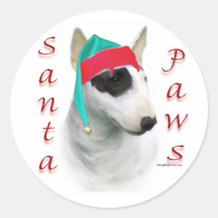 Pegatina Redonda Bull Terrier en miniatura Santa Paws
