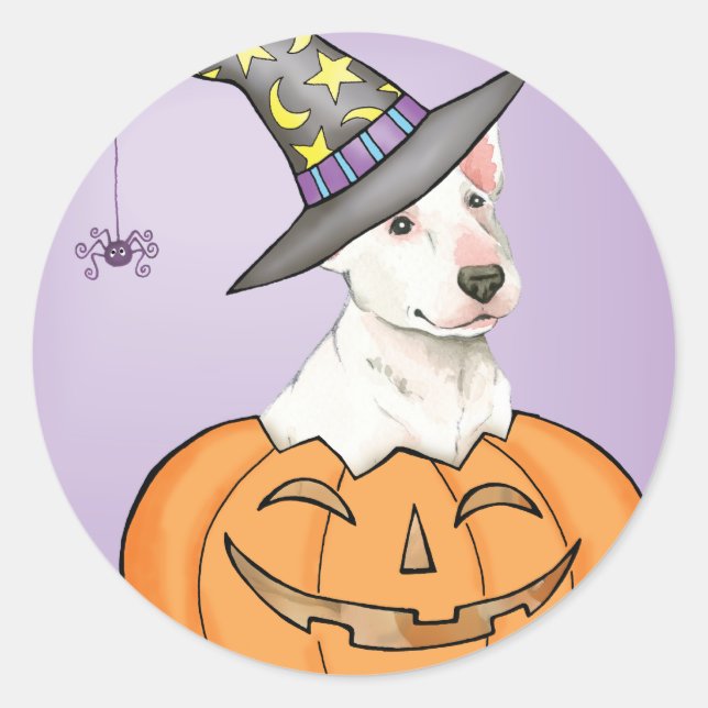 Pegatina Redonda Bull Terrier Halloween (Anverso)