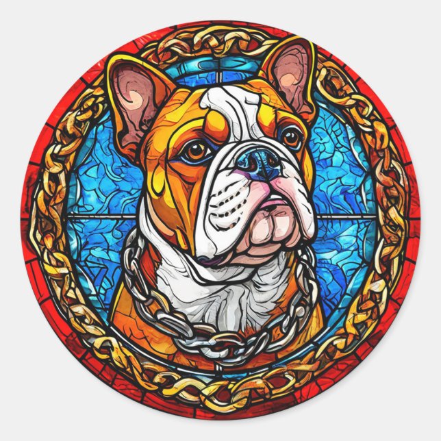 Pegatina Redonda Bulldog Adorable (Anverso)