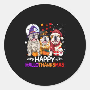 Pegatina Redonda Bulldog adorable perro hallothanksmas Halloween