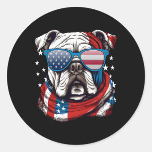 Pegatina Redonda Bulldog Americano Patriótico Amantes de Perros 4 d
