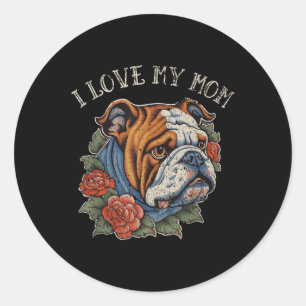 Pegatina Redonda Bulldog Amo A Mamá Perro Tattoo