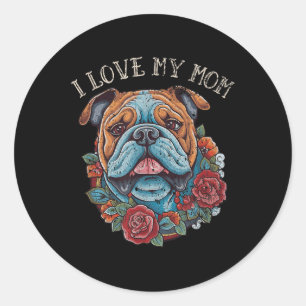 Pegatina Redonda Bulldog, amo a mi mamá perro tatuaje