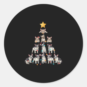 Pegatina Redonda Bulldog Árbol de Navidad Perro Frenchie Navidad Pj