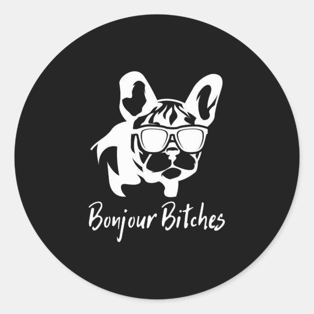 Pegatina Redonda Bulldog Bonjour Es (Anverso)