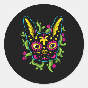 Pegatina Redonda Bulldog Calavera Dia De Los Muertos Dogs