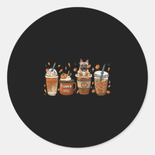 Pegatina Redonda Bulldog Con Calabaza Spice Latte Cae Autum