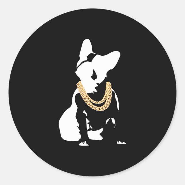 Pegatina Redonda Bulldog Con Collar De Oro (Anverso)