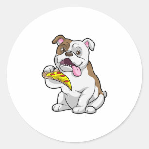 Pegatina Redonda Bulldog con pedazo de pizza
